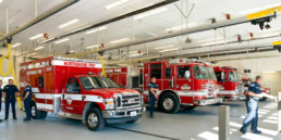 Northshore Fire Department engines within garage