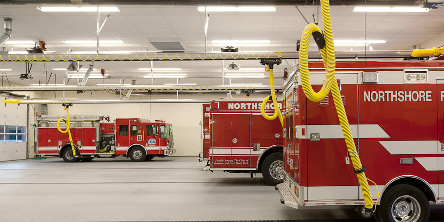 Northshore Fire engines inside garage