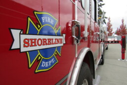Shoreline Fire Dept logo on side of fire engine